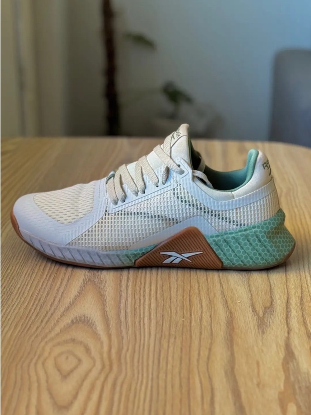 Reebok White Mesh Trainer with Gum and Mint Details